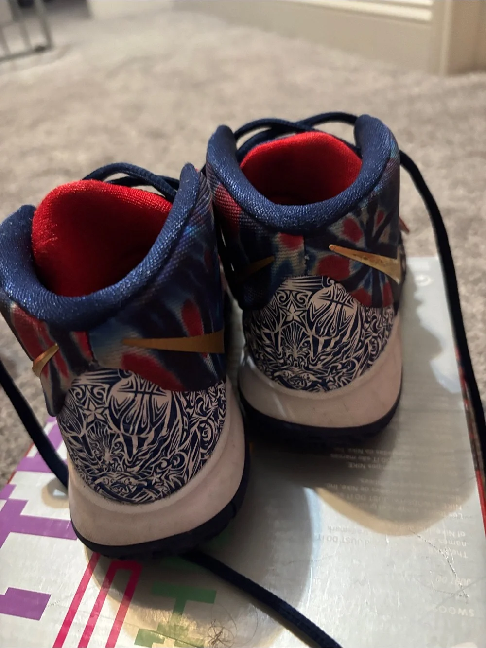 Nike Kids Multicolor Tie-Dye Basketball Sneakers - Navy/Gold/Red